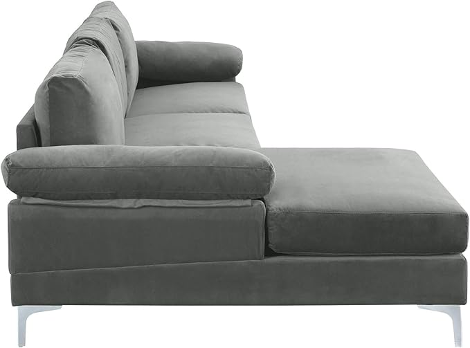 Casa Andrea Milano Modern Large Velvet L-Shape Sectional Sofa with Extra Wide Chaise Lounge Couch