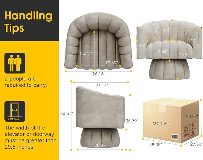 Modern 360 Degree Leather Swivel Cuddle Barrel Accent Sofa Chairs Round Armchairs with Wide Upholstered Leather Reading Chair for Living Room Bedroom Office Waiting Rooms (Dark Almond)