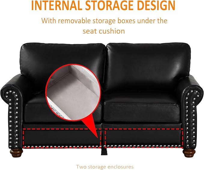 Harper &amp Bright Designs 3-Piece Sofa Sets with Storage Space &amp Wood Legs Sectional Living Room Sets Faux Leather Couches Sets with 3-Seat Sofa Loveseat and Sofa Chair for Living Room (Black)