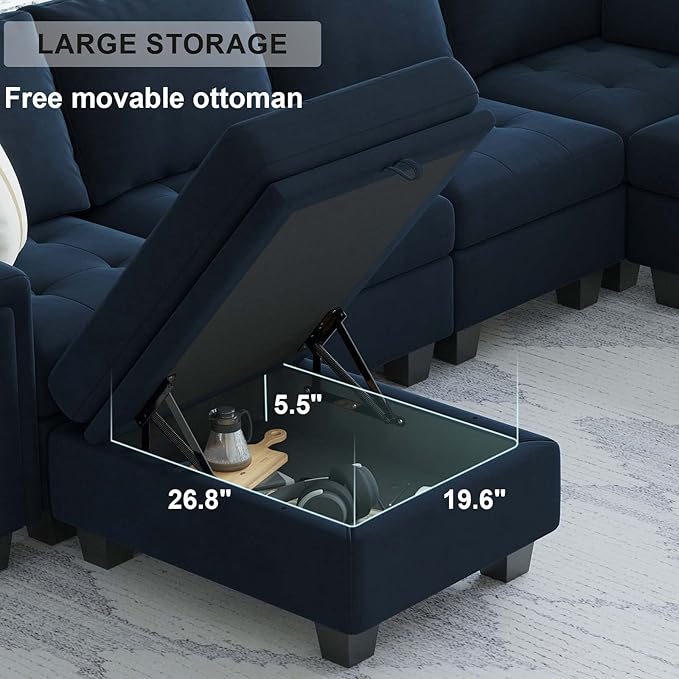 Belffin Velvet Armrest Module for Modular Sectional Sofa Couch Side Armrest for Sectional Modular Couch (Blue Ottoman Module)