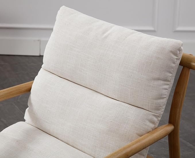 Kmax Modern Sling Accent Chair Mid-Century Linen Living Room Chair Comfy Lounge Chair Solid Wood Frame Chair with Armrest for Reading Room Backyard Beige