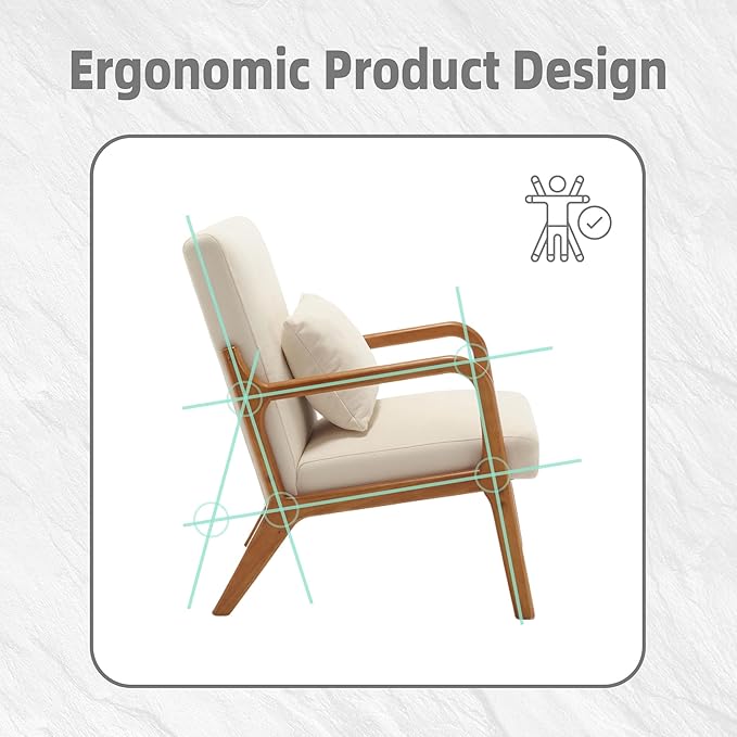 Modern Accent Chair Solid Wood Padding Lounge Armchairs with One Pillow for Living Room Bedroom Guest Room (Beige)