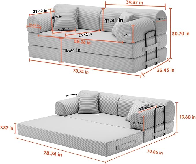KEIKI 78 2Seat Sleeper Corduroy Sofa Couch for Forest Retreat Small Space Family Friendly Homeowners Warm Inviting Comfy Supportive Rest Space Elegant Premium Premium Design Moss