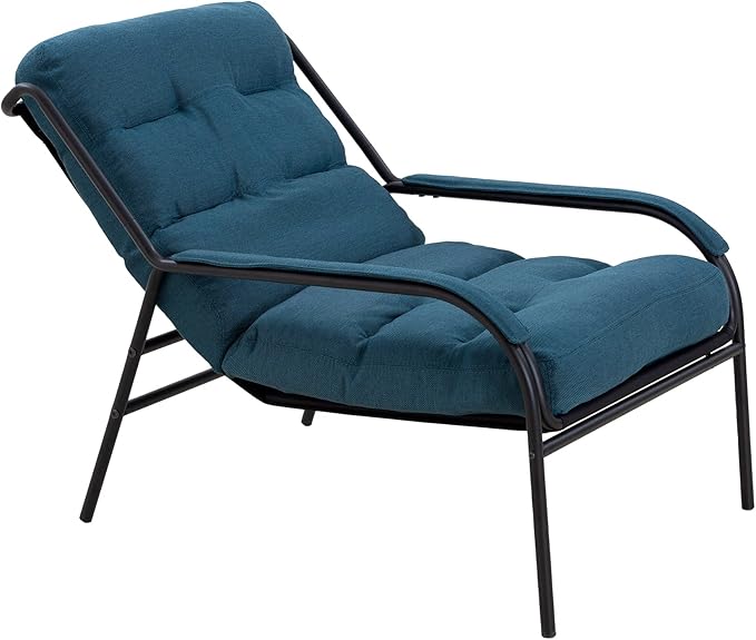 Lounge Recliner Chair Leisure Chair Studio Chairs Iron Arm Club Chair with Metal Legs Moveable Cushion for Living Room (Navy Blue)