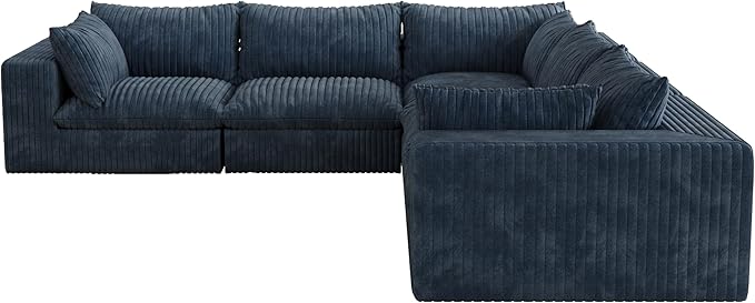 118.2 Corduroy Boneless Cloud Sectional Couch for Living Room V-Shaped Corner Flexible Modular Sectional Couches No Assembly Required Thick Cushion Cozy Fluffy Sofa for Apartment(Blue) | Compress