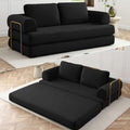80” Convertible Sleeper Sofa Bed High Back Plush Corduroy Boneless Futon Loveseat with Pull Out Bed Fixed-Shape Folding Floor Mattress Couch No Assembly Required (Black)