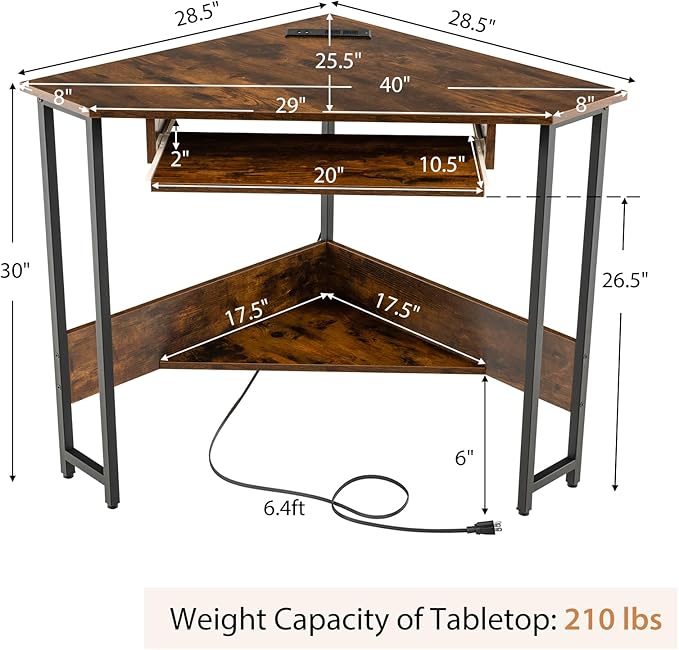 Corner Desk Triangle Computer Desk with Power Outlets Small Desk for Small Spaces Compact Makeup Vanity Desk with Storage Shelf &amp Keyboard Tray Home Office Workstation for Bedroom