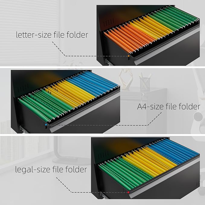 2 Drawer File Cabinet File Cabinets for Home Office Printer Stand File Cabinet with Lock Lateral Filing Cabinet for A4/Letter/Legal Size File Folders Assembly Required(Black)