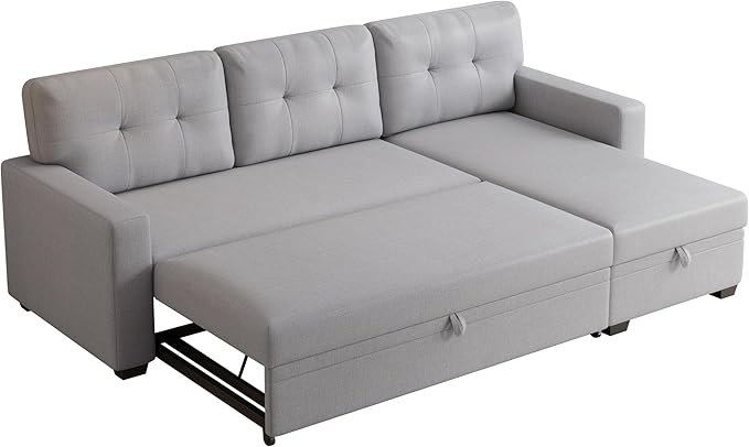 Ball &amp Cast L-Shape Convertible Sectional Sleeper Sofa Bed 4 in 1 Pull Out Couch with Reversible Storage Chaise &amp Removable Back CushionsSleeper Corner Couch Pull Out Sofa Bed for Living Room