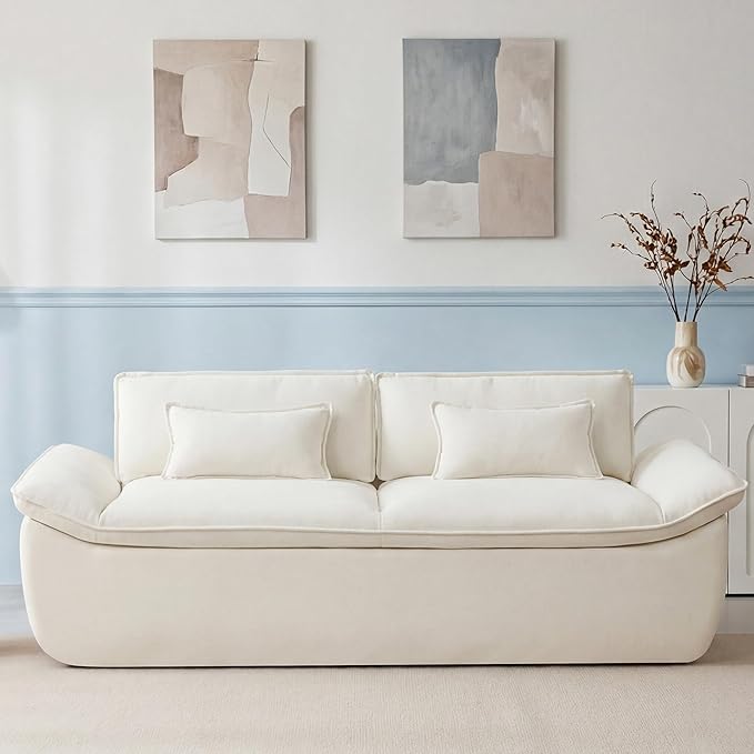 89 Cloud Boneless Loveseat Sofa Couch Deep Seat Love Seat Sofa with Lumbar Pillow 2-Seater Compressed Couches for Living Room Chenille White