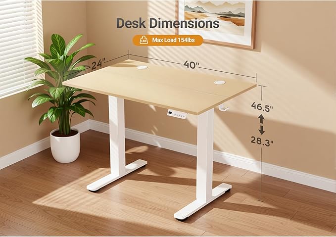 YDN Electric Standing Desk Adjustable Height Stand up Desk 40 x 24 Inches Sit Stand Home Office Desks White Frame/Nature Top