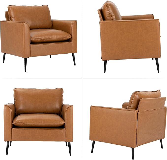 Okeysen Modern Leather Chair Set of 2 Oversized Armchair for Living Room Mid-Century Accent Reading Chair for Bedroom Comfy Upholstered Single Sofa for Waiting Room.