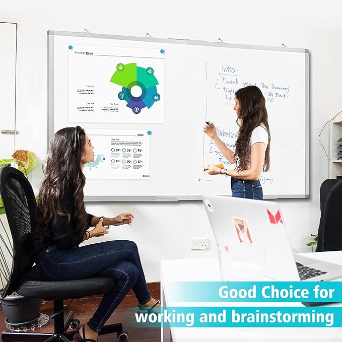 White Board Dry Erase 60x40 Large Magnetic Whiteboard Maxtek Dry Erase Boards for Wall Aluminum Presentation Wall-Mounted Marker Board with a Long Pen Tray for School Classroom Office &amp Home