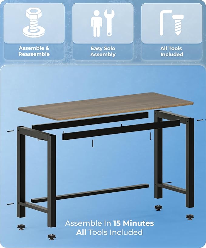 51 Home Office Desk Modern Computer Desk 51.2x23.6x29.5 inches PC Table with Thicken Frame Industrial Style Sturdy Metal Frame Furniture for Writing Gaming Rustic Brown+Black