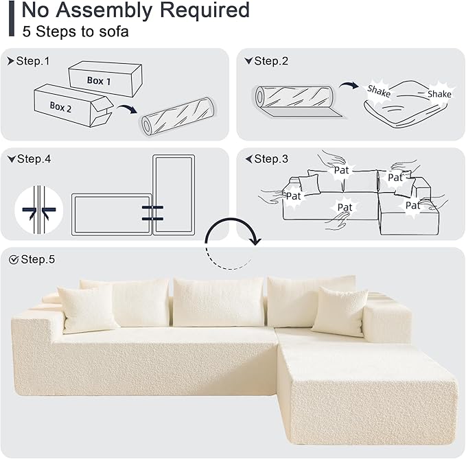 104 Sectional Couches for Living Room Modular Sectional Sofa with Deep Seat Cloud Couch for Living Room Bedroom L-Shape Couch with Chaise No Assembly Required (Plush Right Facing Chaise)