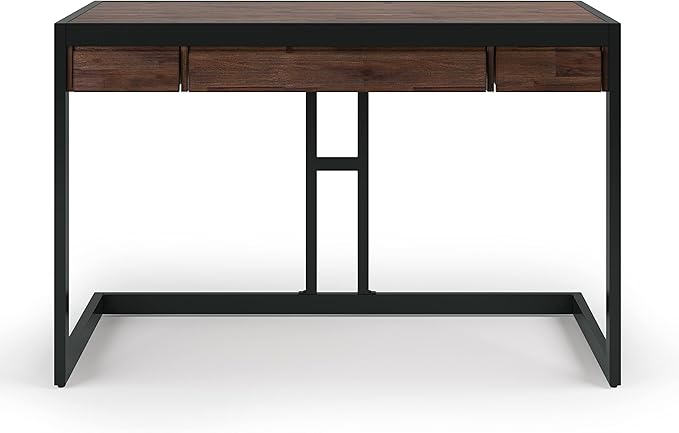 SIMPLIHOME Erina Desk - 48 Inch Wide Solid Acacia Wood and Metal Writing Desk in Distressed Charcoal Brown Modern Industrial Home Office Computer Table with 2 Drawers and Flip-Down Keyboard Tray
