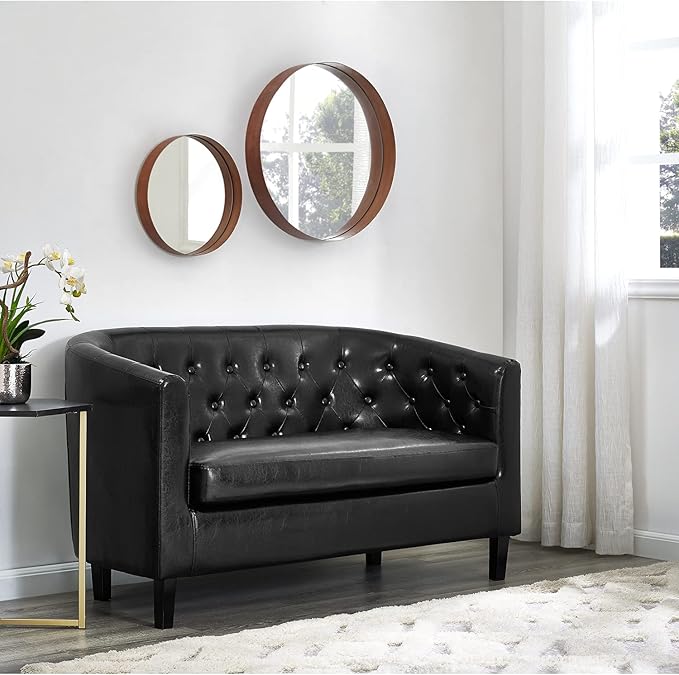 Emma Modern Loveseat Sofa – Faux Leather Love Seat Couch with Plush Cushions Solid Wood Frame Button-Tufted Design Stain-Proof Upholstery Small Loveseat for Bedroom Office &amp Small Spaces