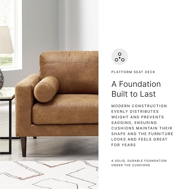 Signature Design by Ashley Telora Modern Faux Leather Loveseat with 2 Bolster Pillows Dark Brown