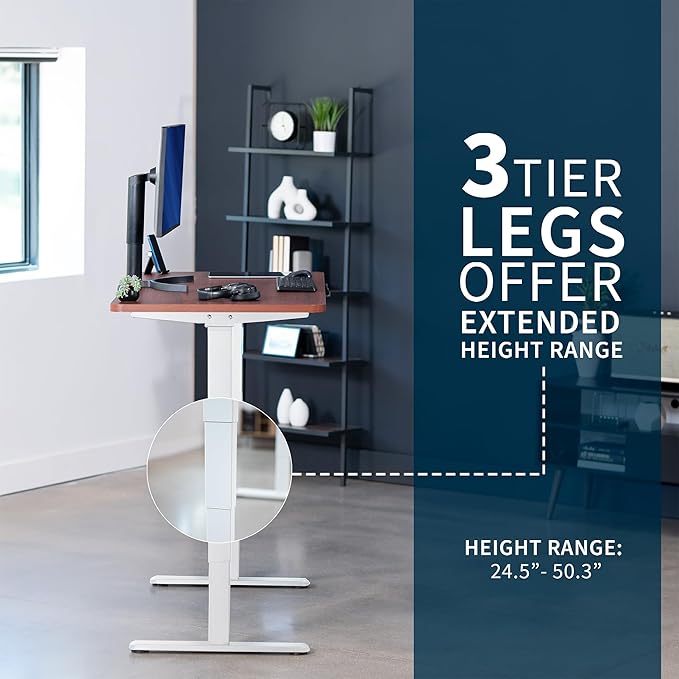 VIVO Electric 55 x 28 in Dual Motor Sit Stand Desk Memory Height Adjustment 2B Series Dark Walnut Top White Frame DESK-KIT-2W55D