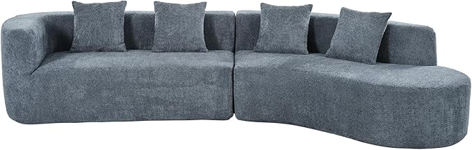 Merax Modern Minimalist Large 2-Piece Sectional Curved Chenille Sofa with 3 Pillows and High-Density Foam for Luxurious Comfort and Seamless for Living Room Bedroom Blue