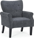 Athena Collection Mid Century Accent Chair with Rubberwood Legs Upholstered Modern Armchair with High Back Tufted Backrest and Angled Back Legs for Living Room Bedroom Vanity Lava Gray