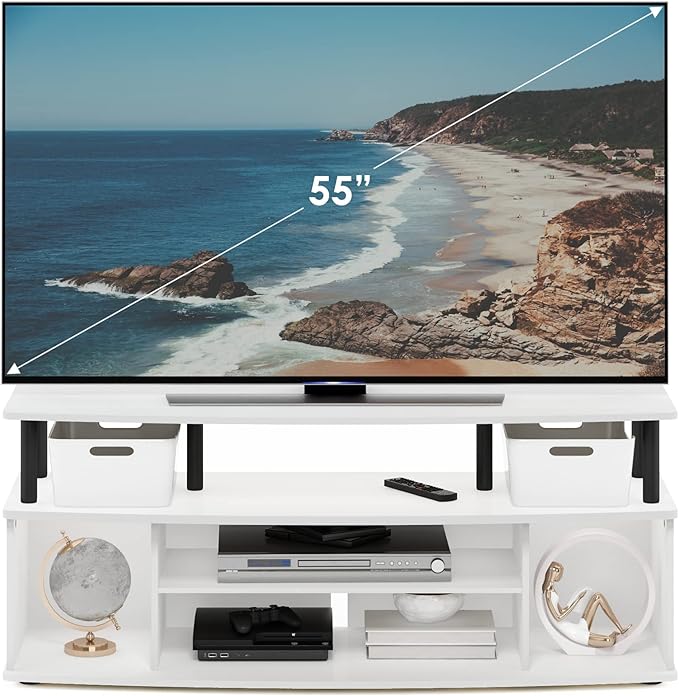 Furinno Jaya Large Entertainment Center Hold up to 55-in TV Inch White/Black