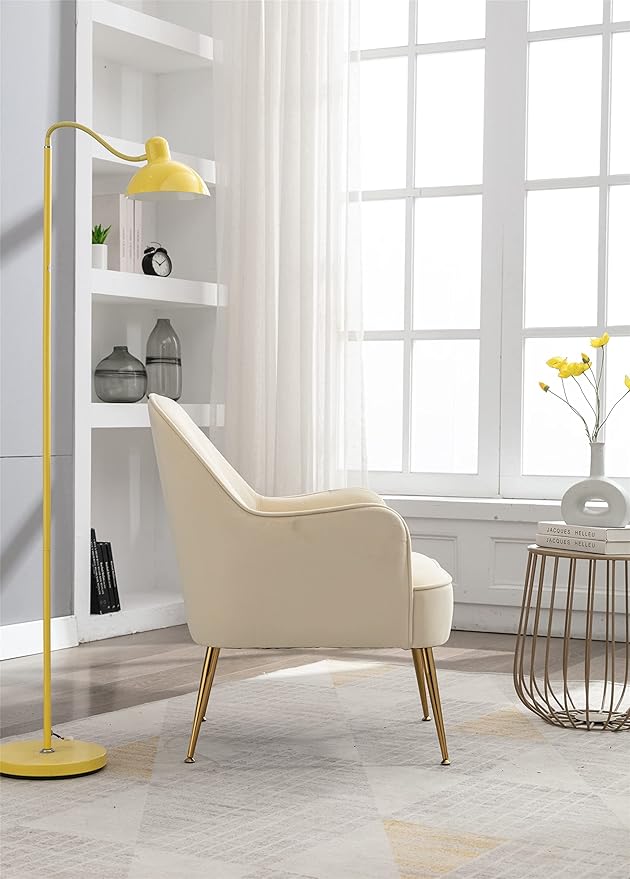 Modern Ergonomics Soft Velvet Fabric Material Armchair Accent Chair with Gold Legs Coffee Table Side Chair Comfy Upholstered Arm Chair for Indoor Home Living Room Bedroom (Cream White)
