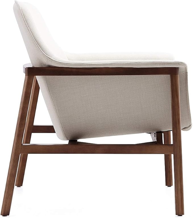 Manhattan Comfort Miller Mid Century Modern Accent Chair Linen Weave Upholstery Seamless Bucket Seat with Flared Arms Ideal for Living Room Bedroom &amp Office Use Fully Assembled Set of 1 Cre