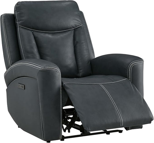 CHITA Genuine Leather Power Recliner Chair for Adults Super Zero Gravity Recliner with Adjustable Power Headrest &amp USB/Type-C Ports for Living Room Bedroom &amp Home Theater Navy Blue