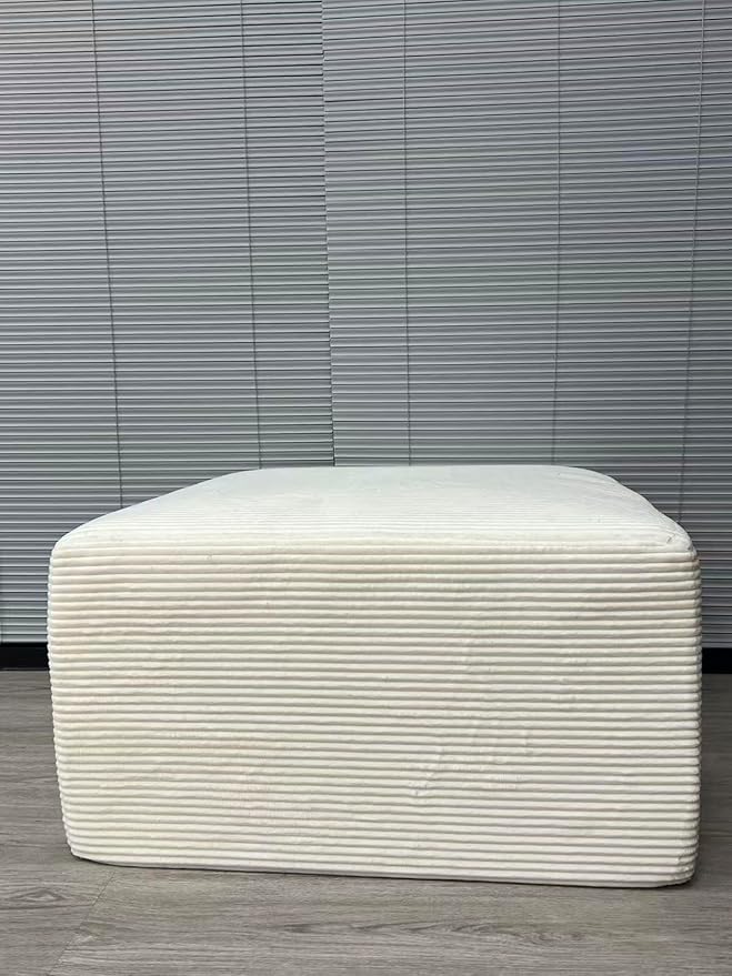 79 Convertible Sofa Bed for Small Spaces No Assembly 5-in-1 Modular Futon with Fixed Frame Removable Armrests &amp Memory Foam Mattress Corduroy Sleeper Couch (White-Ottoman)