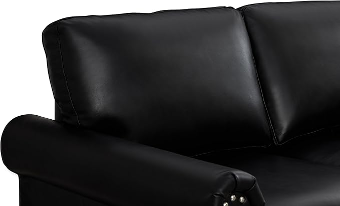 Harper &amp Bright Designs 3-Piece Sofa Sets with Storage Space &amp Wood Legs Sectional Living Room Sets Faux Leather Couches Sets with 3-Seat Sofa Loveseat and Sofa Chair for Living Room (Black)