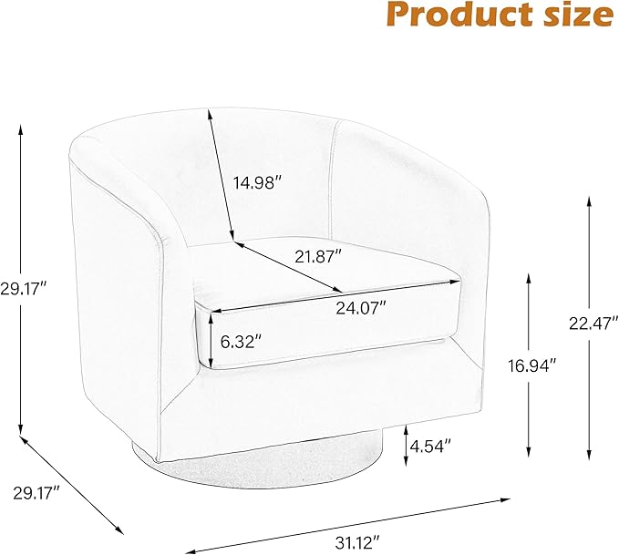 Swivel Accent Chair 31 W Chenille Fabric Swivel Barrel Chair for Living Room Modern Comfy Upholstered Round Armchair Single Sofa Chair for Bedroom Club-Gray