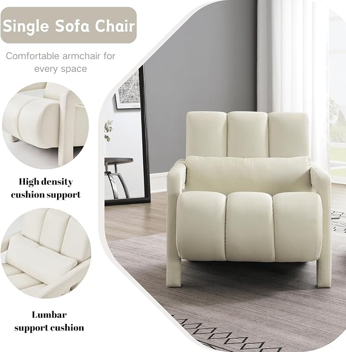 Modern Upholstered Accent Chair with Pillow - Comfortable and Sturdy Linen Fabric for Living Room Bedroom Office and More (Beige)