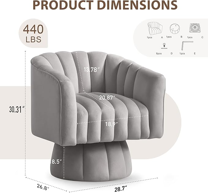 YSICK Swivel Accent Chair360°Swivel Barrel Chairs Mid-Century Chair with Wide Upholstered Modern Velvet Fabric Round Armchair for Living Room Lounge Bedroom