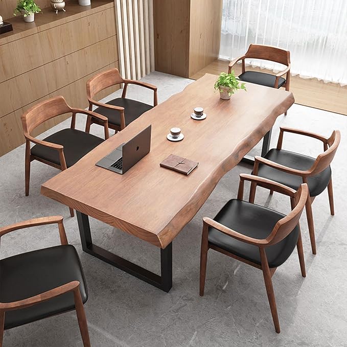 Stylish Solid Wood Office Desk with Sturdy Metal Base - Durable Multi-Size Executive Computer &amp Dining Table - Perfect for Home Office &amp Work Environments (Brown 55.12in)