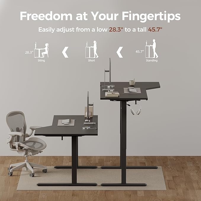 Mericonia L-Shaped Standing Desk with Cable Management Corner Stand Up Desk Electric Adjustable Computer Desk for Home Office Work