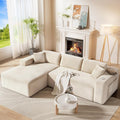 108” Cloud Sectional Couch in One Box Compressed Modular Sectional Sofa with Deep Seat Corduroy Boneless Couches L-Shaped Sofa for Living Room 4 Storage Pockets(Left Facing Chaise Beige)