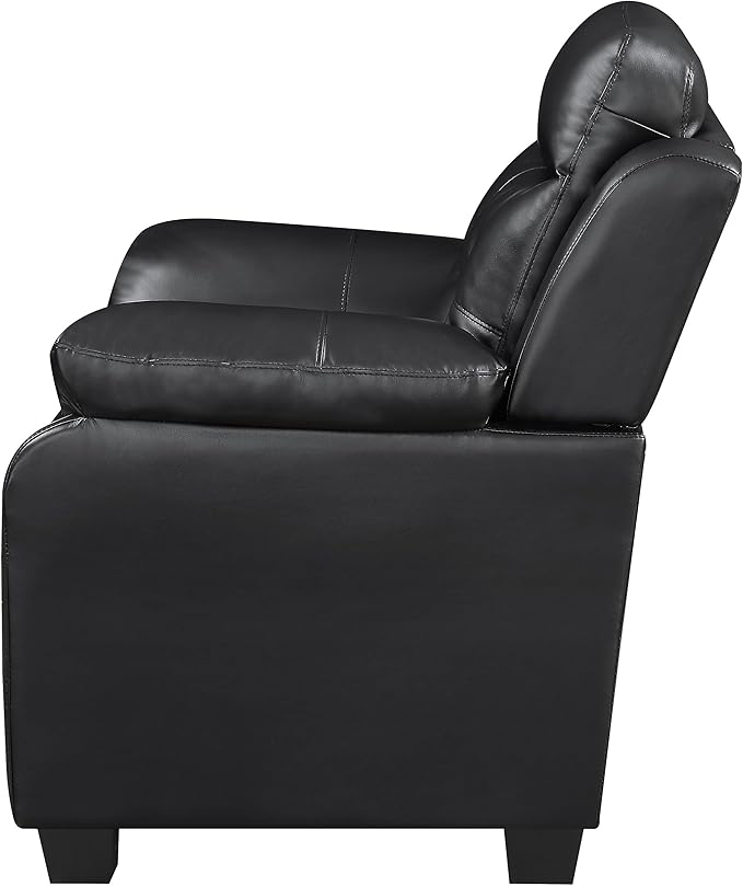 BOWERY HILL Contemporary Tufted Upholstered Accent Chair Black Leatherette 40 H x 39.5 W x 36 D Plush Headrest and Armrests Solid Wood Frame Stylish Living Room or Office Seating
