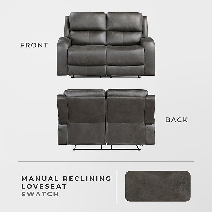 Lexicon 61.5'' Double Recliner Couch Wall Hugger Sofa Recliners Home Theater Seating Dual Reclining Couch Love seat Recliner Manual Recliner Couches for Living Room/Bedroom/Office/Apartment Grey