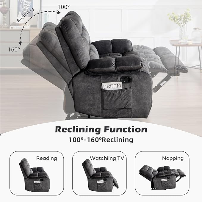EBELLO Reclining Loveseat Overstuffed Comfortable Armrest 2 Seat Recliner Sofa Manual Reclining Couch for Living Room Bedroom Furniture Grey (Loveseat)