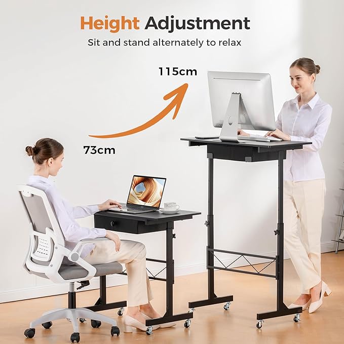 GTPLAYER Small Standing Desk Adjustable Height Small Computer Desk Mobile Portable Rolling Laptop Table with Wheels 32 Computer Workstation Sit Stand Desks Portable Standing Table Treadmill desks