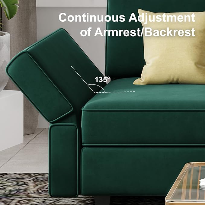 Belffin Modular Sofa Armrest Backrest Module for Modular Sectional Sofa Couch Side Armrest Backrest Velvet Green