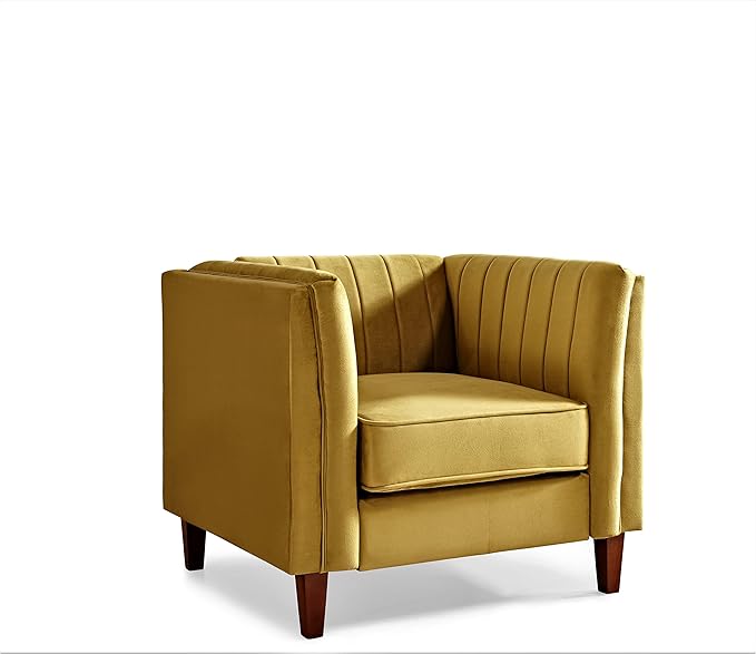 Container Furniture Modern Luxury Velvet Chair for Living Room with High Density Foam Soft Fabric Upholstery Removable Cushions and Solid Wood Legs 36.6'' Wide Armchair Mustard Yellow