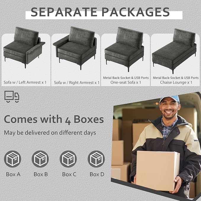 Giantex 130.5 L Convertible Sofa Couch Sectional Sleeper with 2 USB Ports Socket Comfy Cushion 2 Storage Box L-Shaped Modular Modern Sofa Reversible Chaise Lounge Living Room Furniture Grey
