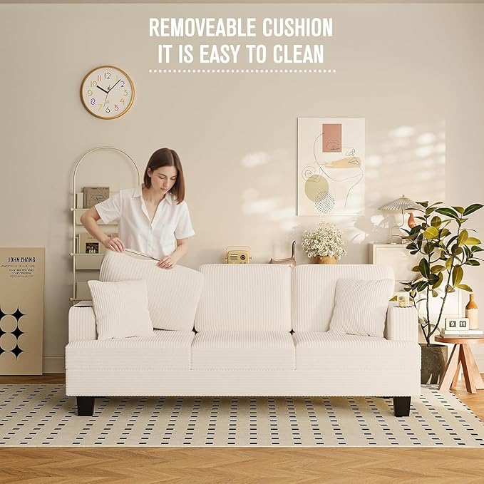 Homall Couches for Living Room 83 Couch with Soft Deep Seats Modern Sofa 3 Seater in Corduroy for Apartment Bedroom (Beige)