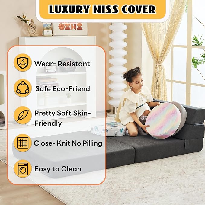 jela Foldable Sofa Bed Large Soft Foam Convertible Sleeper Chair Luxury Miss Fabric Fold Out Chair Bed Floor Couch with Back Support Floor Sofa for Living Room Bedroom (83x33Dark Gray)
