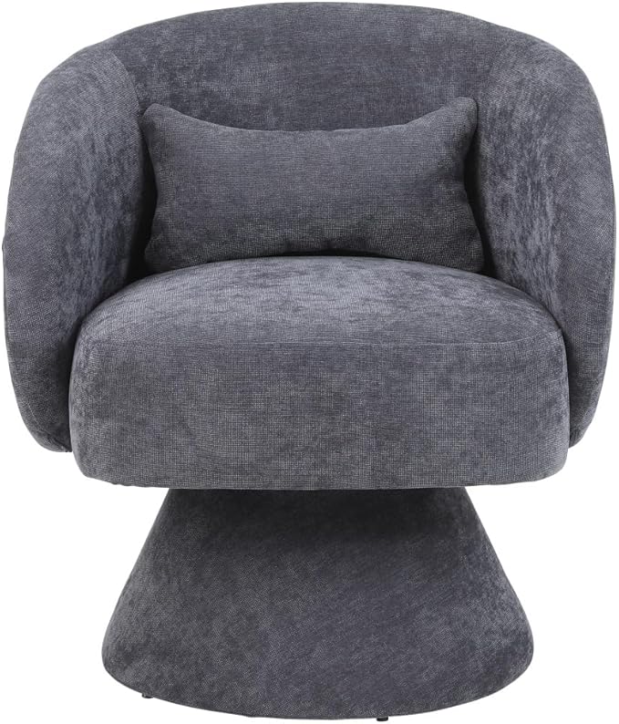 Swivel Accent Chair Swivel Barrel Chair with Pillow 360 Degree Swivel Armchair Round Club Chair for Living Room Bedroom Office Lounge (Dark-Gray+Linen)