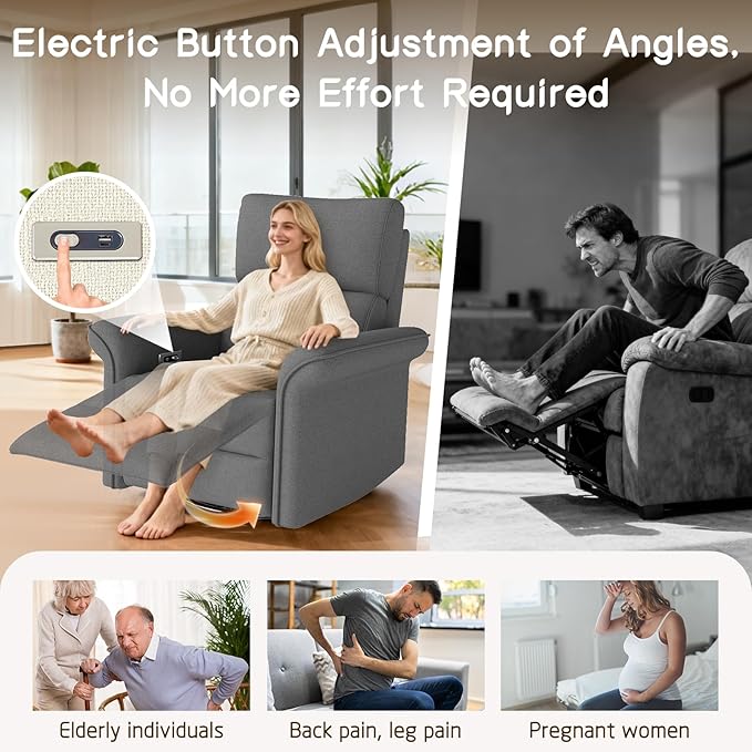 cinkehome Power Swivel Rocker Recliner with USB Overstuffed Electric Reclining Chair Snowflake Fleece Rocker Recliner for Nursery Living Room Bedroom