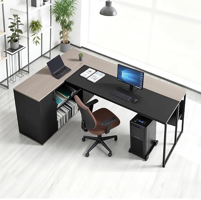 VEVOR 71 L-Shaped Executive Desk Large Computer Desk with Drawers File Storage Cabinet CPU Stand 350 LBS Load Capacity Corner Table Easy Assembly for Work Study