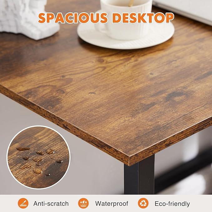 Sweetcrispy Small Computer Desk63 Inch Office Writing Work Desk with Metal Frame Wooden Tabletop Student Study Home Bedroom Table with X-Shaped Reinforcement Brown